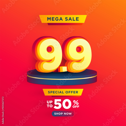 9.9 Shopping day on product podium scene vector illustration for poster, banner, social media and website campaign or promotion. August 9 sales banner template design