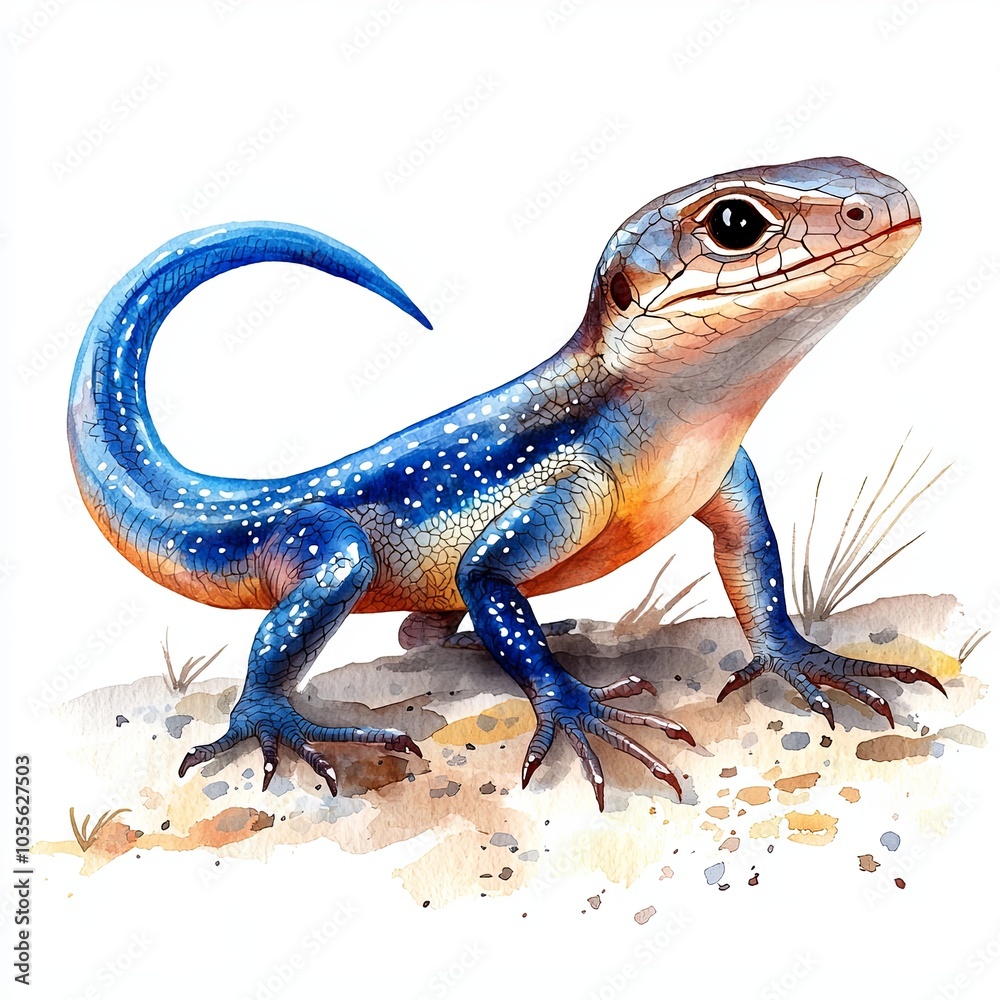 Naklejka premium Colorful Watercolor Lizard on White Background