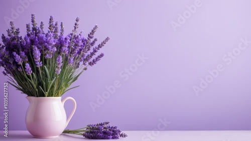 Immerse yourself in the calming effect of a lavender pastel purple aesthetic background, enhanced with delicate lavender flowers, offering a dreamy and tranquil visual experience