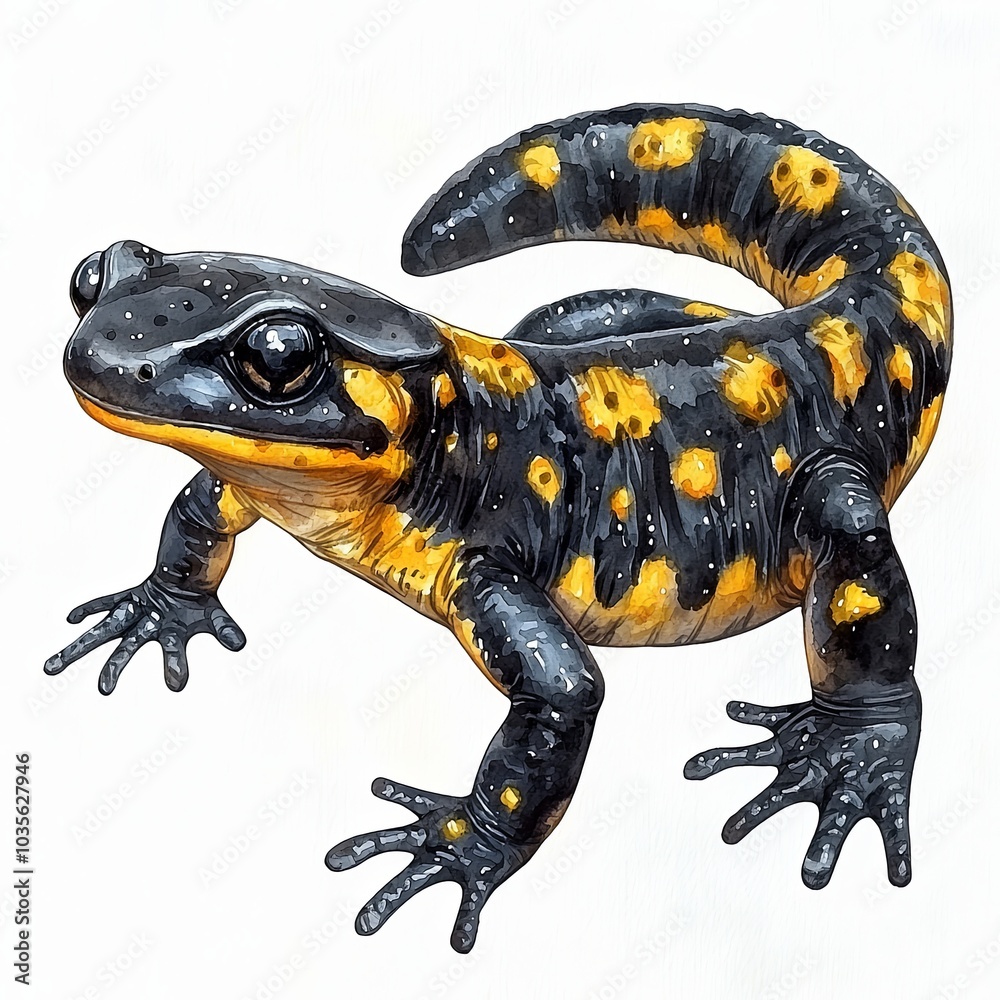 Obraz premium Isolated Watercolor Salamander on White Background