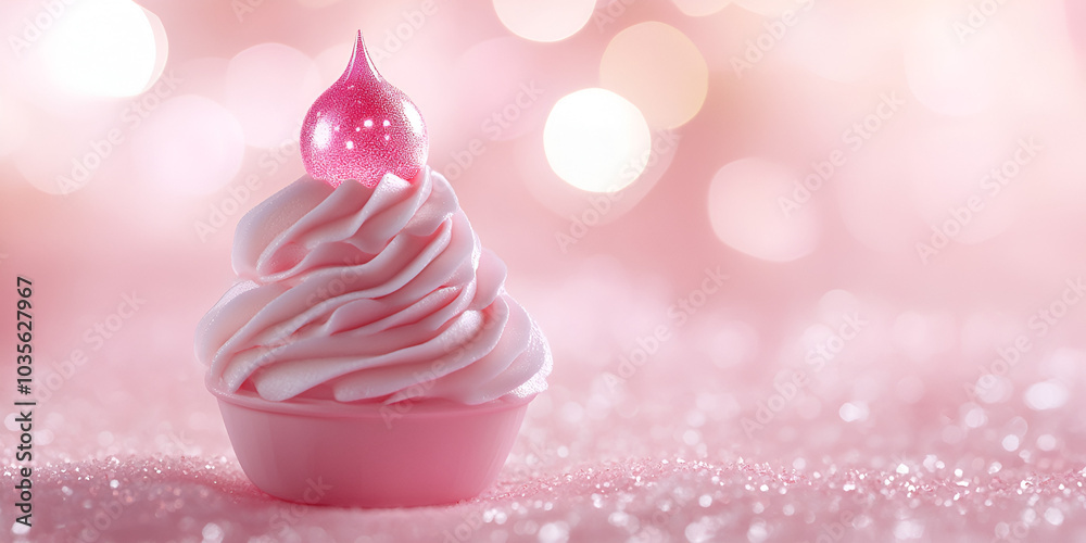 Pink Frosted Cupcake with Heart Sprinkle and Bokeh Pink Frosted Cupcake with Heart Sprinkle and Bokeh