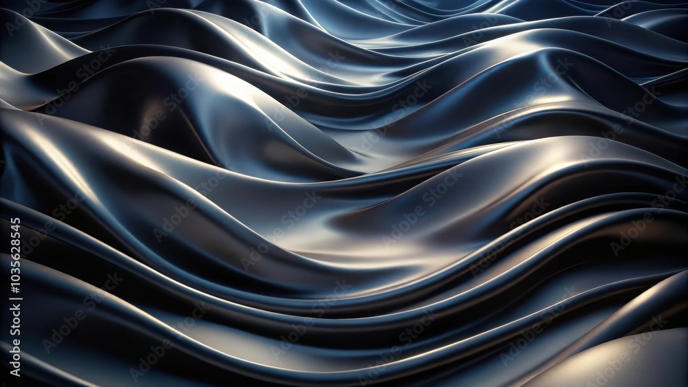 Abstract Saturated Black Satin Draped in a Wavy Pattern with Gentle Lighting Abstract Saturated Black Satin Draped in a Wavy Pattern with Gentle Lighting