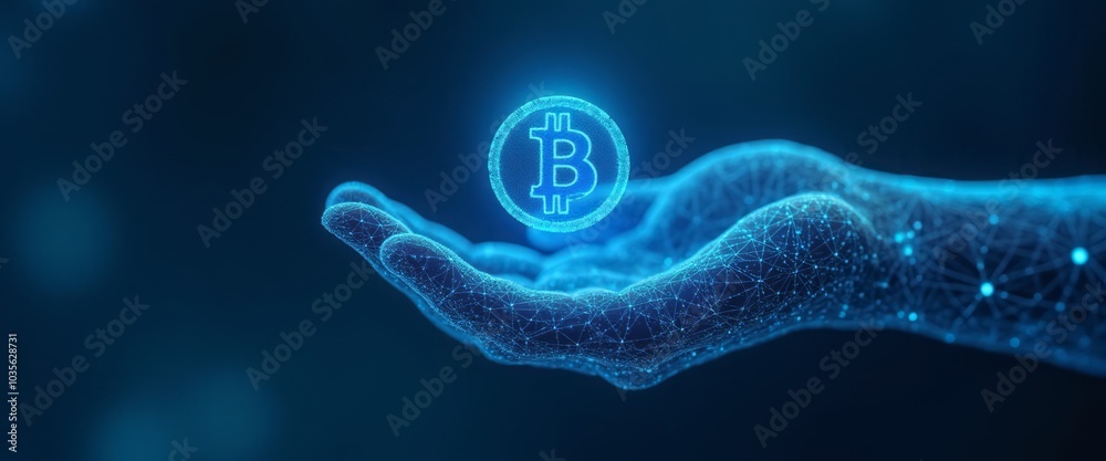 A glowing Bitcoin symbol resting in a futuristic digital hand against a dark background, representing cryptocurrency, finance, and digital transactions. The image conveys innovation and technology. A glowing Bitcoin symbol resting in a futuristic digital hand against a dark background, representing cryptocurrency, finance, and digital transactions. The image conveys innovation and technology.
