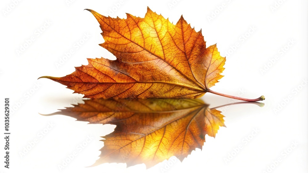 autumn leaves isolated on white background with reflection