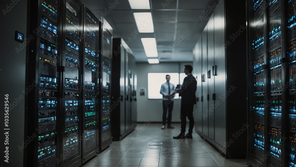 people reflecting in server room people reflecting in server room