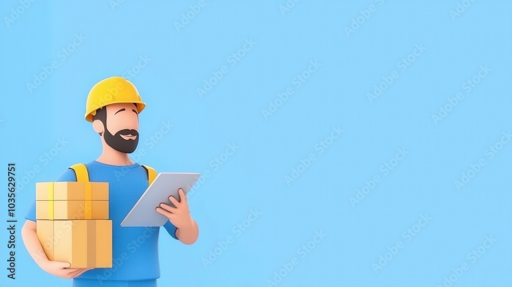 Warehouse Team Using Tablets for Digital Inventory Management, 3D illustration Warehouse Team Using Tablets for Digital Inventory Management, 3D illustration