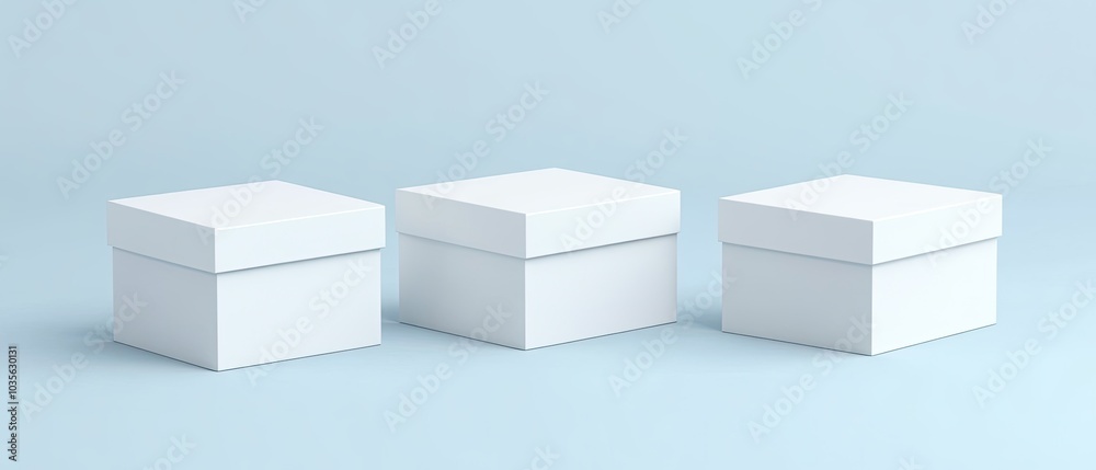Three White Square Boxes on a Light Blue Background Three White Square Boxes on a Light Blue Background