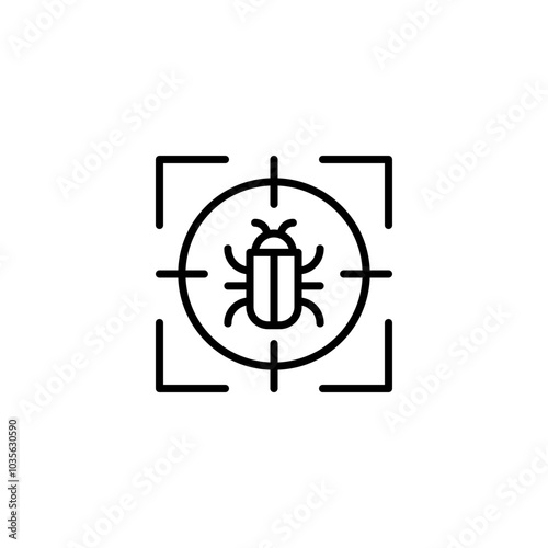 Malware bug target icon. Simple outline style. Network vulnerability, virus, malware, ransomware, fraud, spam, phishing, scam, hacker attack, IT security concept. Thin line symbol.