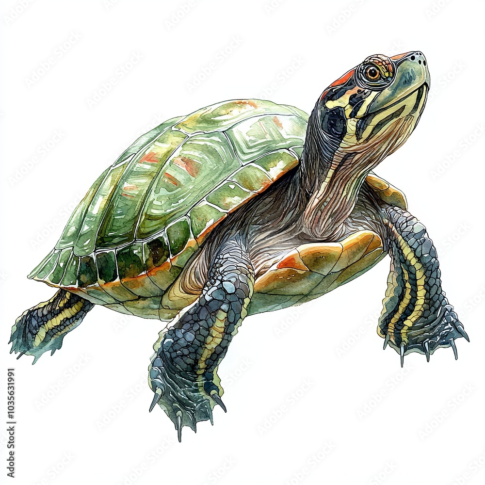 Obraz premium Watercolor Portrait of an Isolated Turtle on White Background