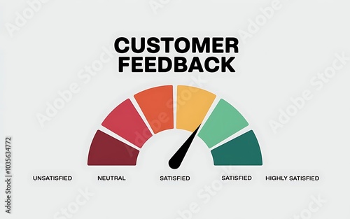 Customer Feedback Gauge: A colorful speedometer-style gauge symbolizes customer satisfaction, ranging from Unsatisfied to Highly Satisfied.  