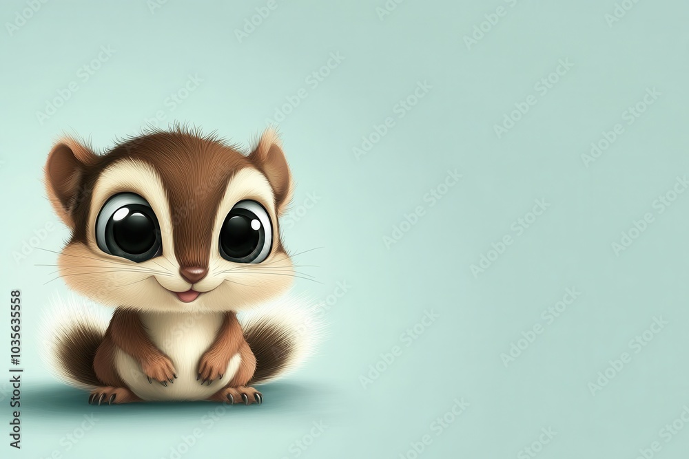 Obraz premium Adorable cartoon chipmunk with big eyes on pastel background