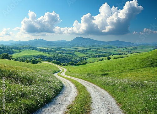 Winding Road Through Lush Green Hills - Scenic Landscape Photography