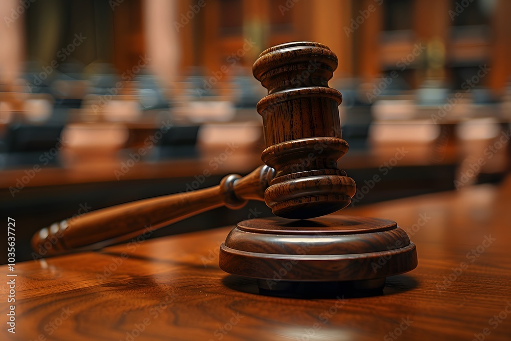 A Close-Up of a Judge's Gavel on a Courtroom Table A Close-Up of a Judge's Gavel on a Courtroom Table