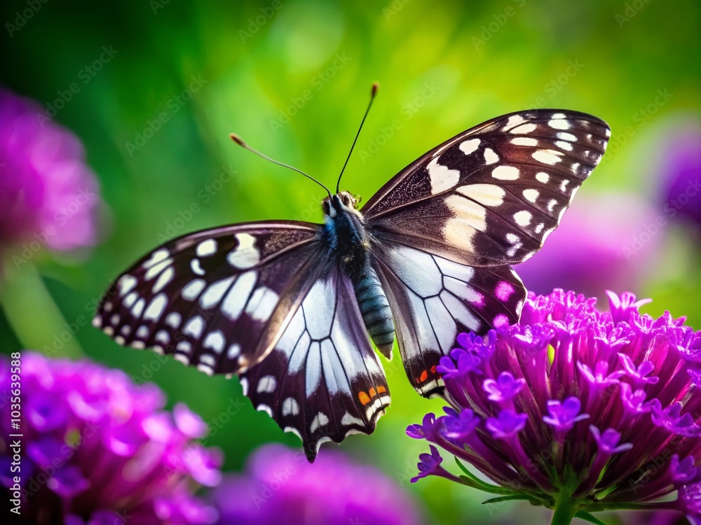 Black and White Butterfly on Vibrant Purple Flower - Conceptual Nature Photography Black and White Butterfly on Vibrant Purple Flower - Conceptual Nature Photography