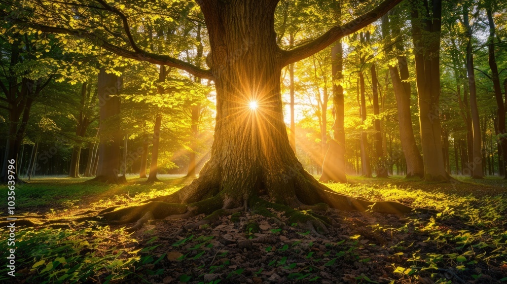 Naklejka premium Sunlight Through Forest Canopy