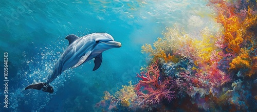 Dolphin Swimming in a Vibrant Coral Reef