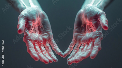 Close-up shot of human hands suffering from ligament inflammation