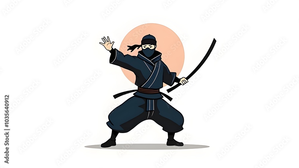 Minimal line art vector-style image of ninja Minimal line art vector-style image of ninja