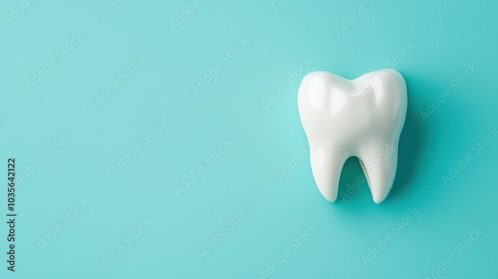Close-up of a white tooth model on a teal background, ideal for dental hygiene concepts. Close-up of a white tooth model on a teal background, ideal for dental hygiene concepts.