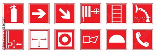 Fire signs. Signs of necessary actions during a fire. Fire warnings and actions.
