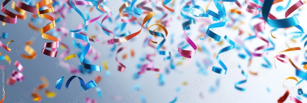 Fototapeta premium Colorful confetti ribbons falling celebration party banner