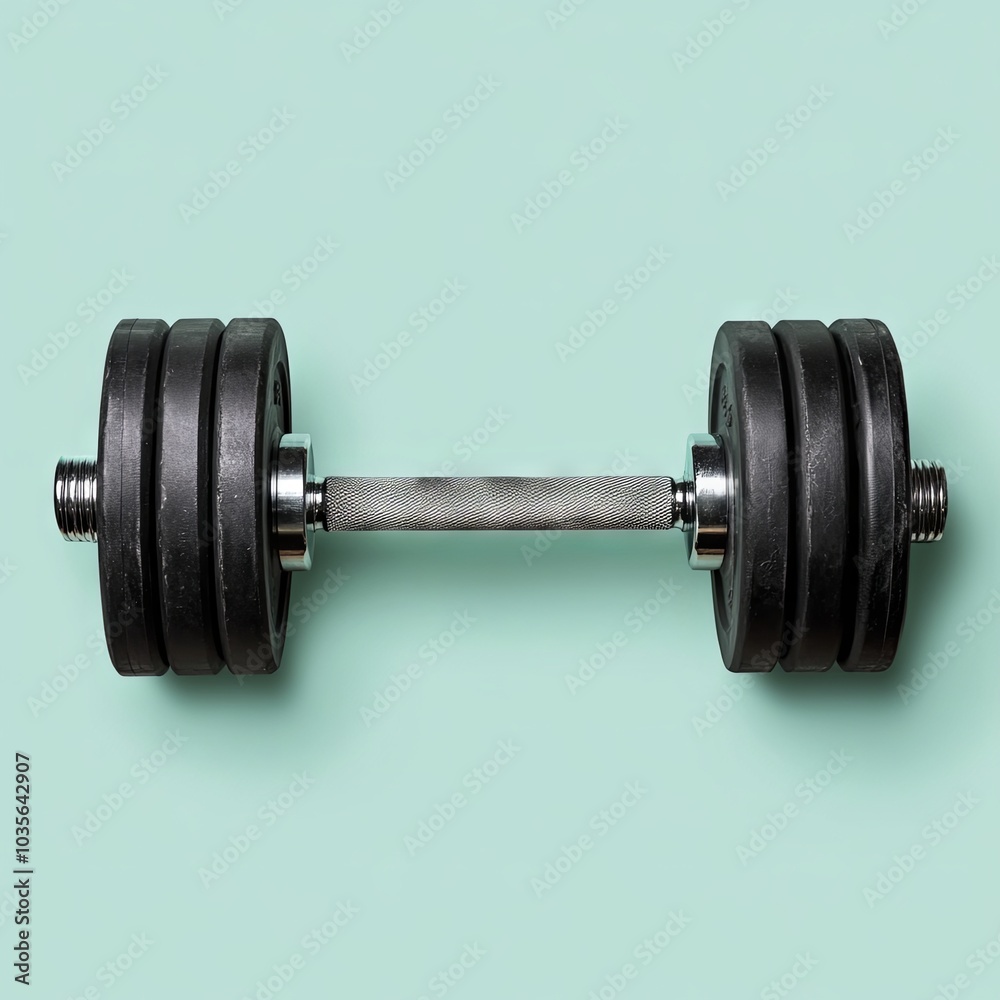 Fototapeta premium Black Dumbbell on a Green Background