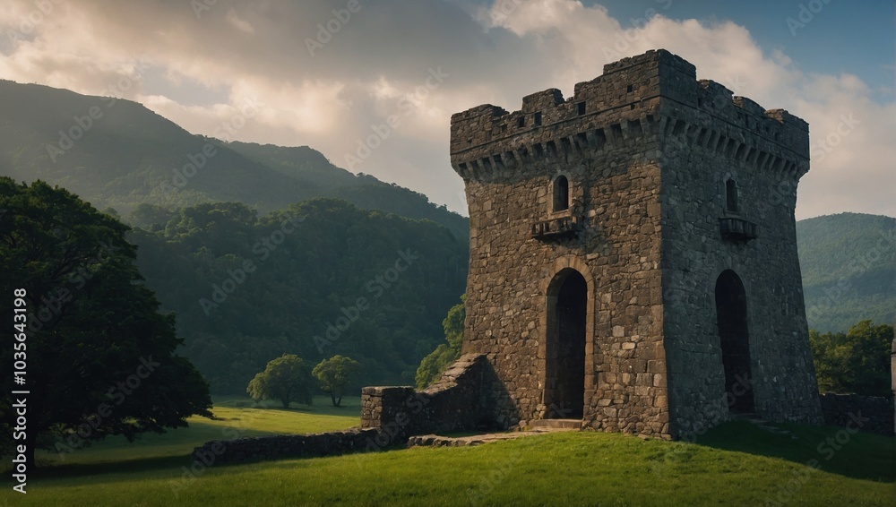 A serene archer tower in a peaceful natural setting A serene archer tower in a peaceful natural setting