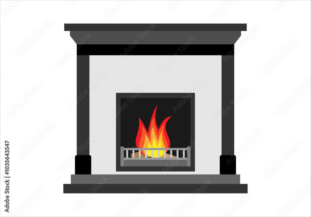 Chimenea negra y blanca con fuego 