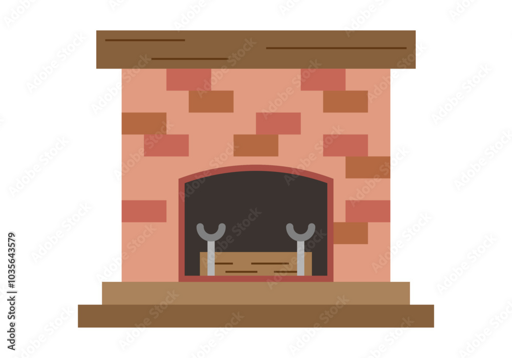 Chimenea de ladrillos con un tronco de madera