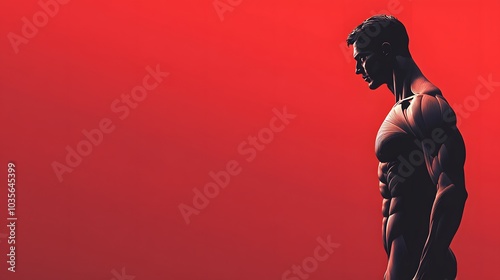 Muscular Man Silhouette Against a Red Background photo