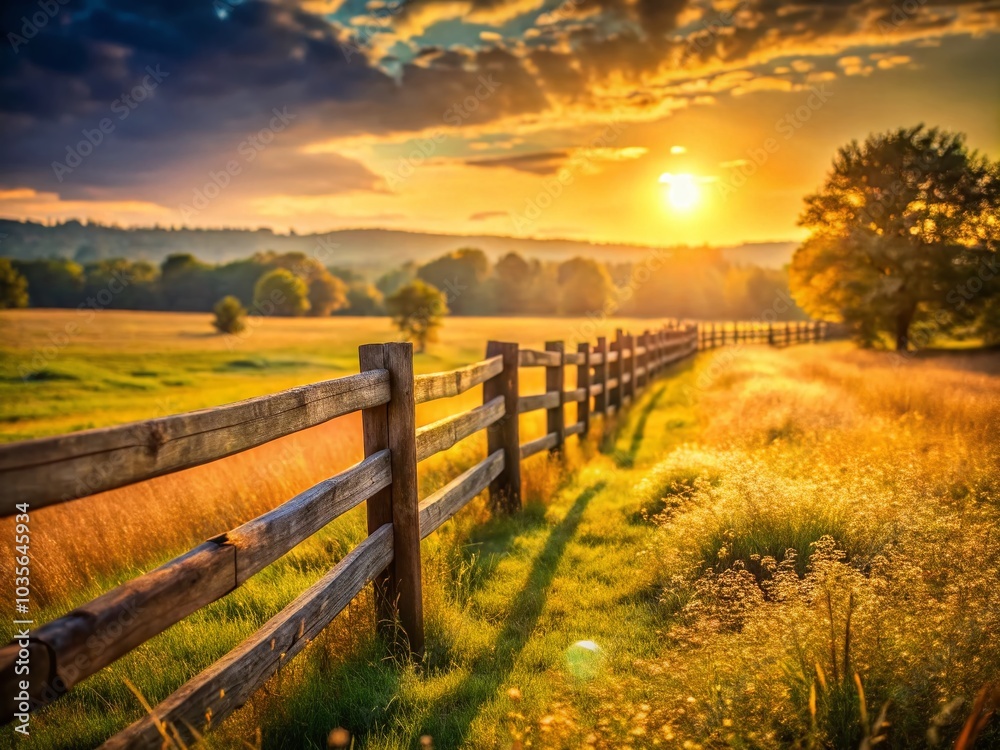 Bokeh Effect Field and Fence at Sunset - Captivating Late Afternoon Light Bokeh Effect Field and Fence at Sunset - Captivating Late Afternoon Light