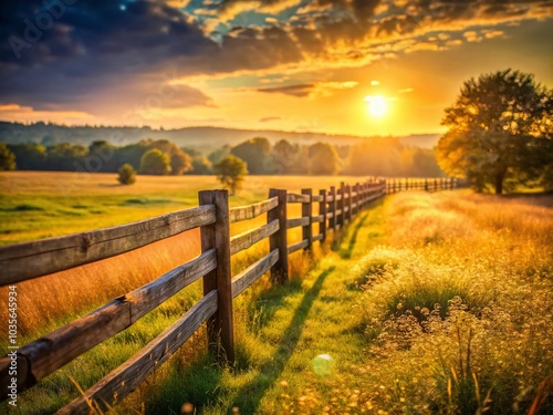 Bokeh Effect Field and Fence at Sunset - Captivating Late Afternoon Light