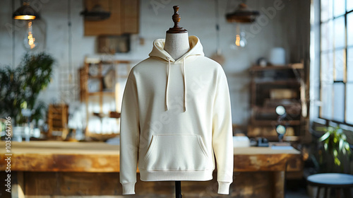 Stylish lightweight hoodie displayed on mannequin in cozy interior setting, showcasing its modern design and versatility. Perfect for casual wear or layering