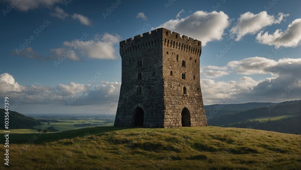 A stunning archer tower illuminated by the soft glow of sunset A stunning archer tower illuminated by the soft glow of sunset