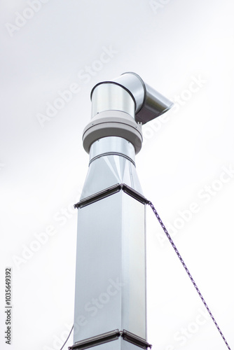 Vertical shot of  Pipe for air purification in production Ventilation in restaurant kitchens