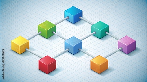 Business Process Infographic Flowchart with 6 Step Cubes in Isometric Design for Corporate Presentations