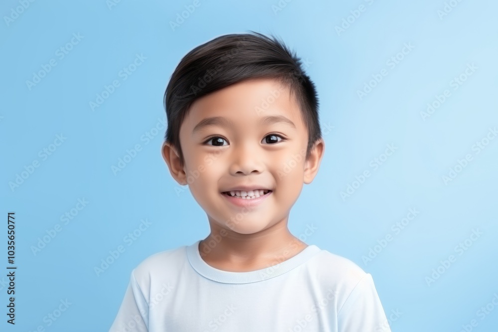 Portrait of a cute asian little boy on blue background. Portrait of a cute asian little boy on blue background.