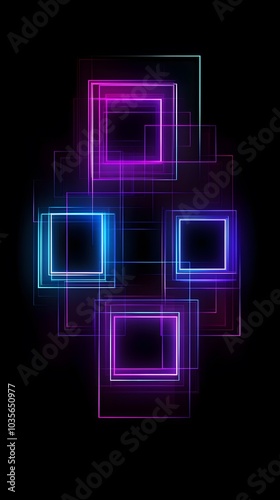 A vibrant vector background featuring neon blue and purple squares arranged in an intricate pattern, creating a futuristic and dynamic design