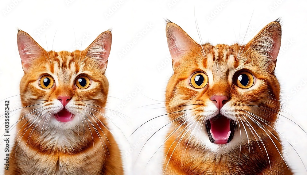 Angry and surprised cat isolated, white background with a funny and excited exprression Angry and surprised cat isolated, white background with a funny and excited exprression