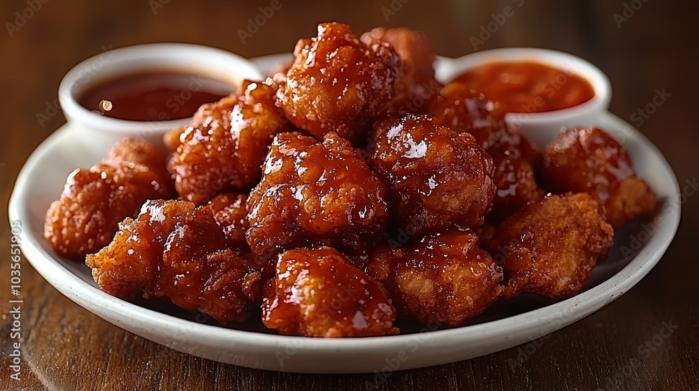 Cinematic Wide Angle Shot of Korean Fried Chicken Cinematic Wide Angle Shot of Korean Fried Chicken