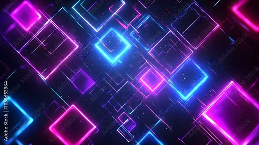 A vibrant vector background featuring neon blue and purple squares arranged in an intricate pattern, creating a futuristic and dynamic design A vibrant vector background featuring neon blue and purple squares arranged in an intricate pattern, creating a futuristic and dynamic design