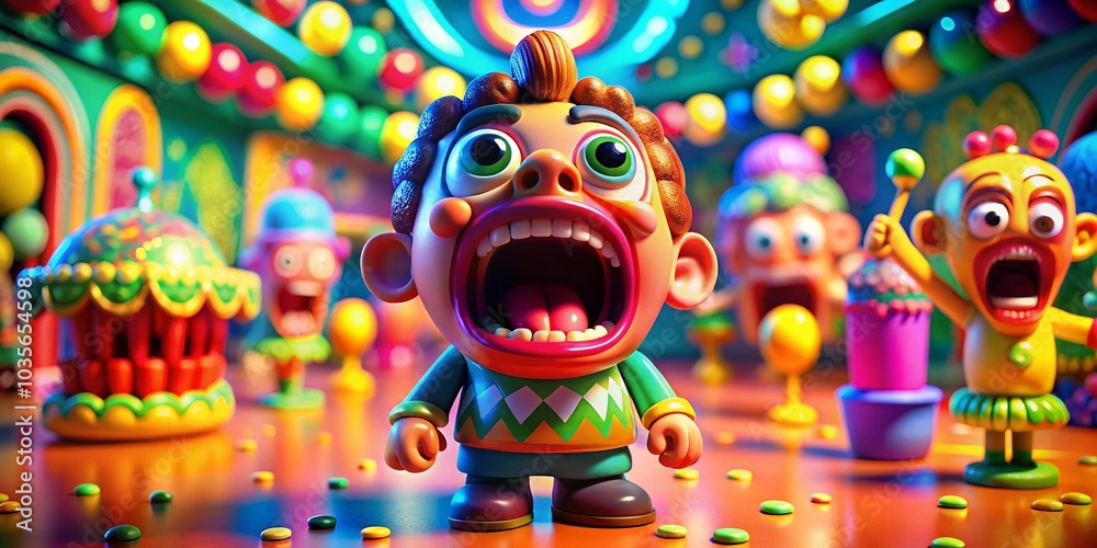 Cartoon Character Screaming Out Loud in Tilt-Shift Photography Style for Dynamic Visual Impact
