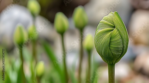 Lily Bud Unfurling: A time-lapse sequence capturing the gradual opening of a lily bud. The transformation from tight spiral to full bloom is mesmerizing.  photo