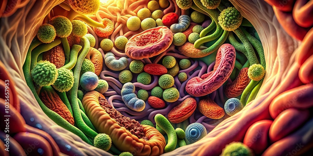 custom made wallpaper toronto digitalVintage Style Graphic Representation of Healthy Gut Lining with Beneficial Bacteria for Gut Health Awareness