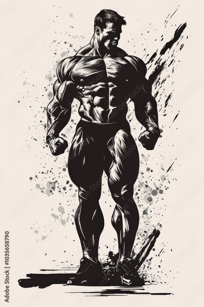 Fototapeta premium Bodybuilding Silhouette. Sport Pose Competition, Man with Strong Bicep Muscles