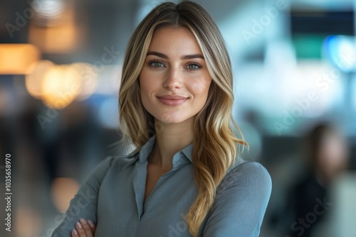 Wallpaper Mural Confident flight attendant at international airport, Generative AI Torontodigital.ca