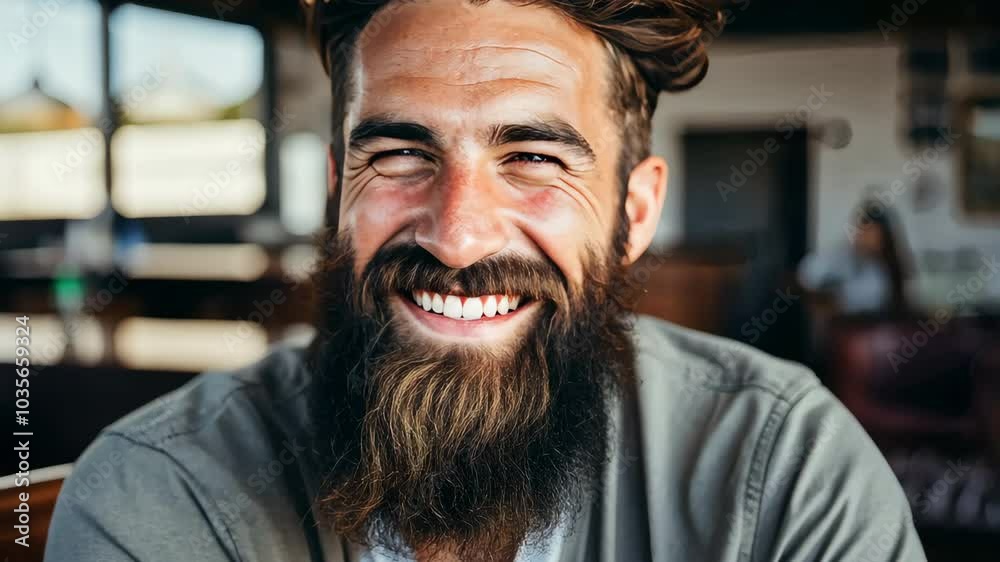 Bearded man smiling showing different expressions Bearded man smiling showing different expressions