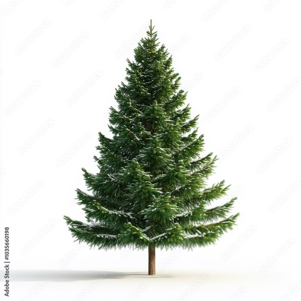 Fototapeta premium Evergreen pine tree covered in snow isolated on white background