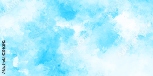 Abstract background with panorama of blue sky and white cloud nature design. horizon spring morning sky with clouds background. hand painted watercolor shades sky clouds.