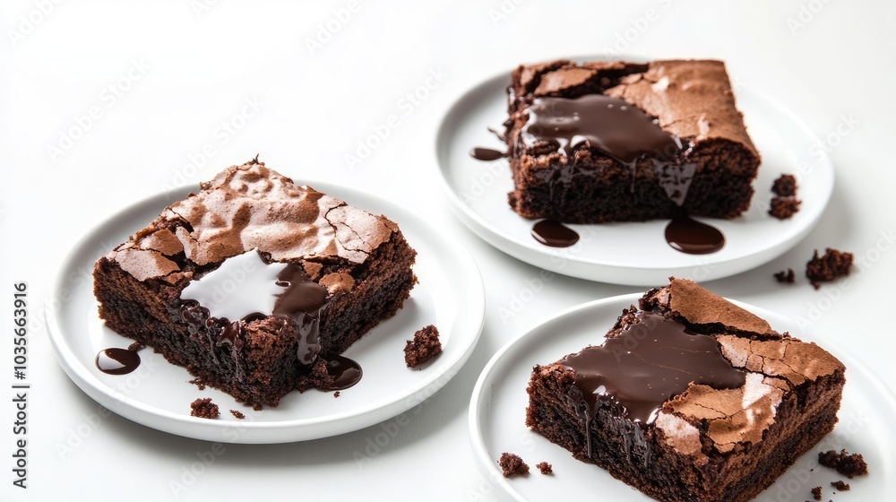 Delicious Brownie Cakes With Melted Chocolate Served on White Plates Generative AI Delicious Brownie Cakes With Melted Chocolate Served on White Plates Generative AI